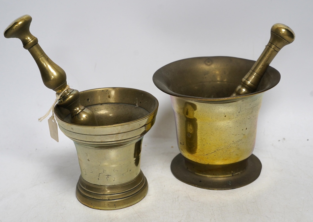 Two 19th century brass pestles and mortars. Condition - fair to good